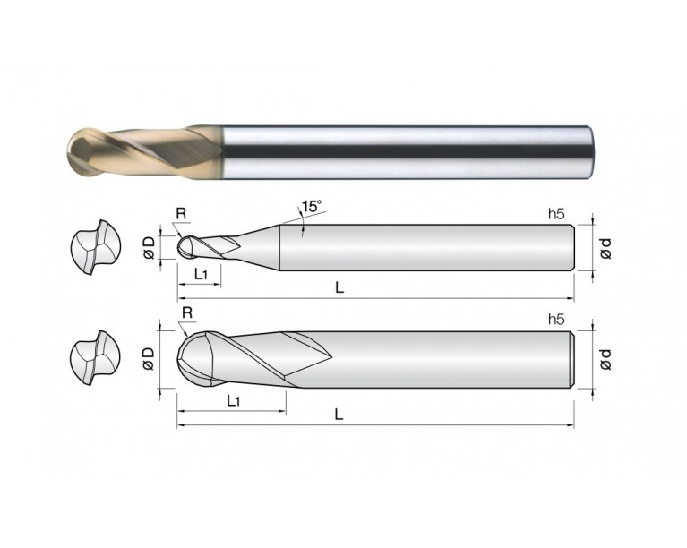 2HCB - 2 Flutes High Speed Standard Length Ball End Mills