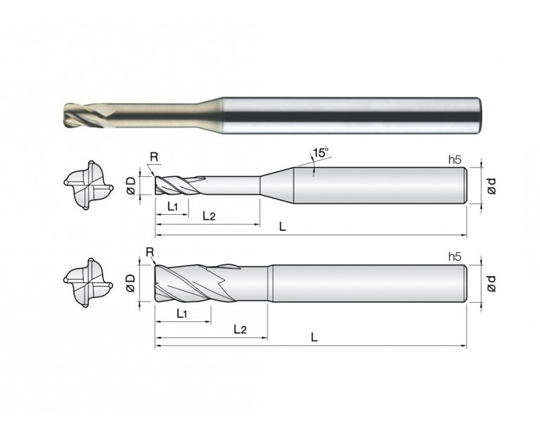 4CREG - 4 Flutes Rib Corner Radius End Mills